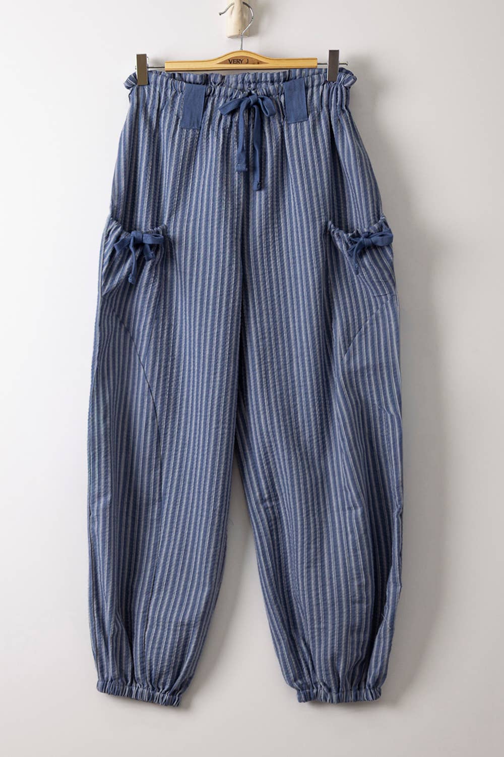 NP71004-Bow Detail Stripe Textured Woven Pants