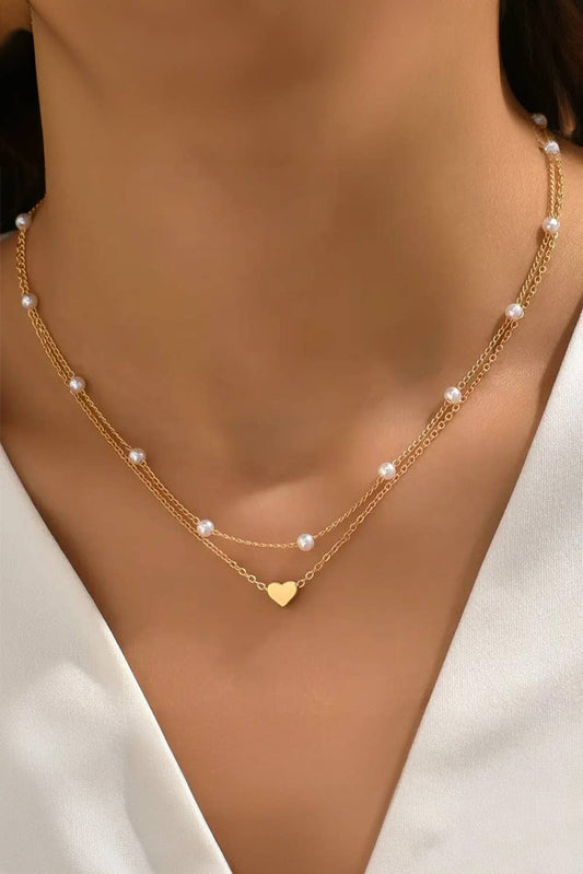 Little Daisy Closet - LDC Plated Heart and Pearl Detail 2pcs Layered Necklace