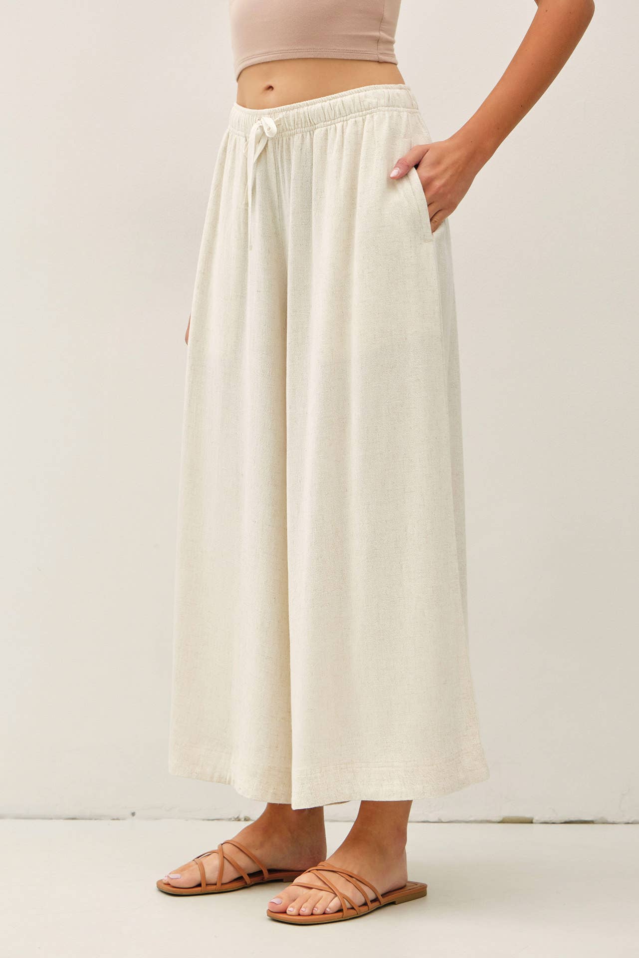 Be Cool - LINEN BLEND CROPPED PALAZZO PANTS