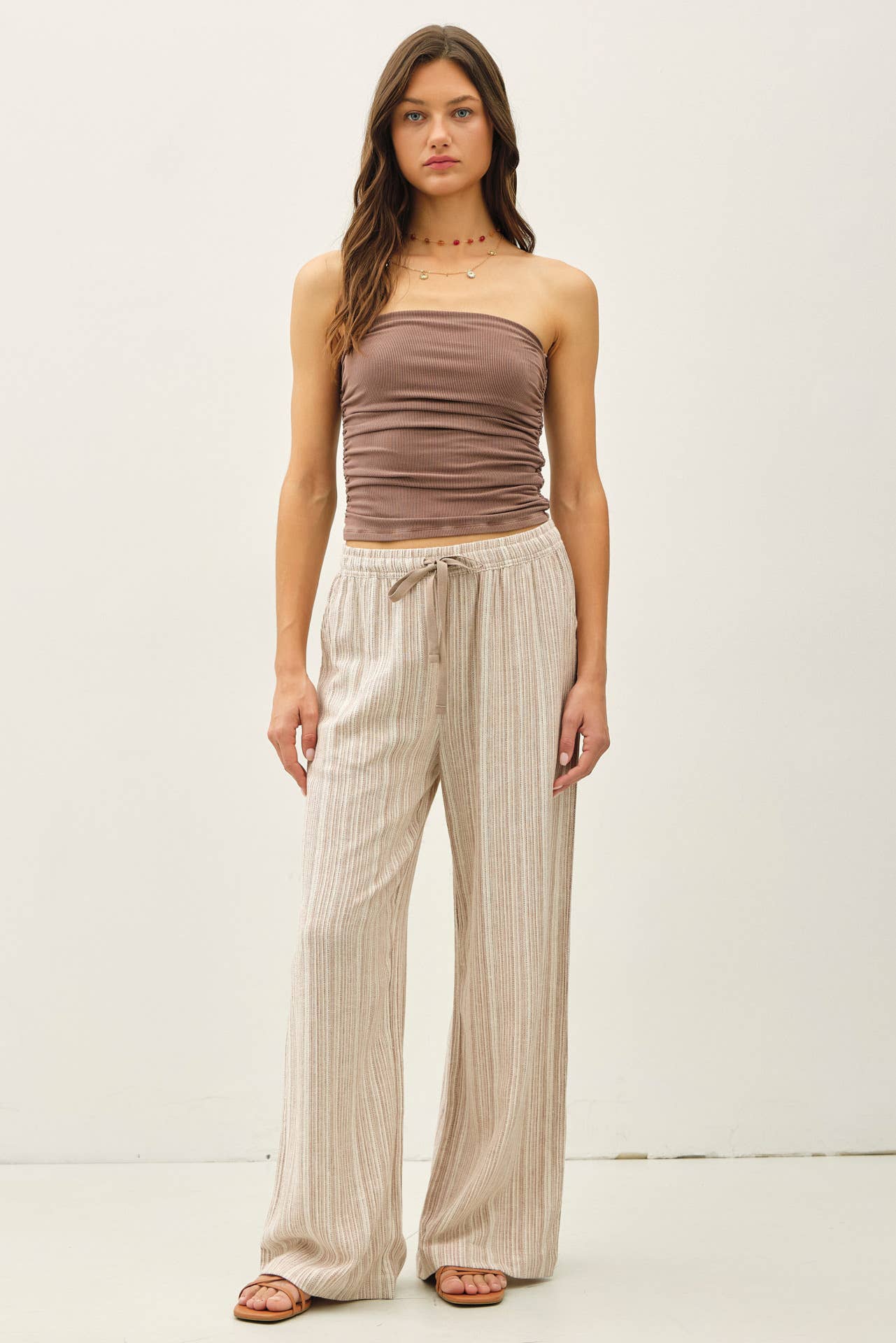 MOCHA JERSEY RUCHED CROP TUBE TOP