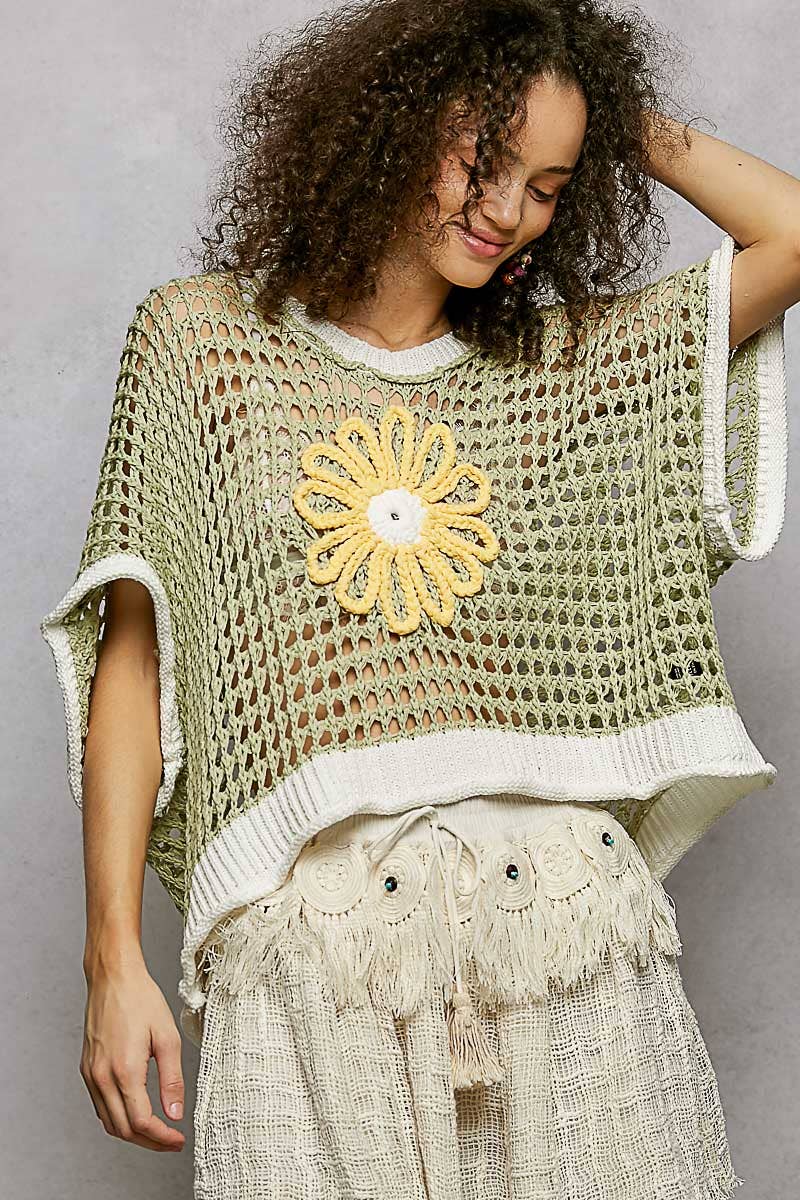 Pol Clothing - Round Neck Sleeveless Floral Thin Sweater Top SALE