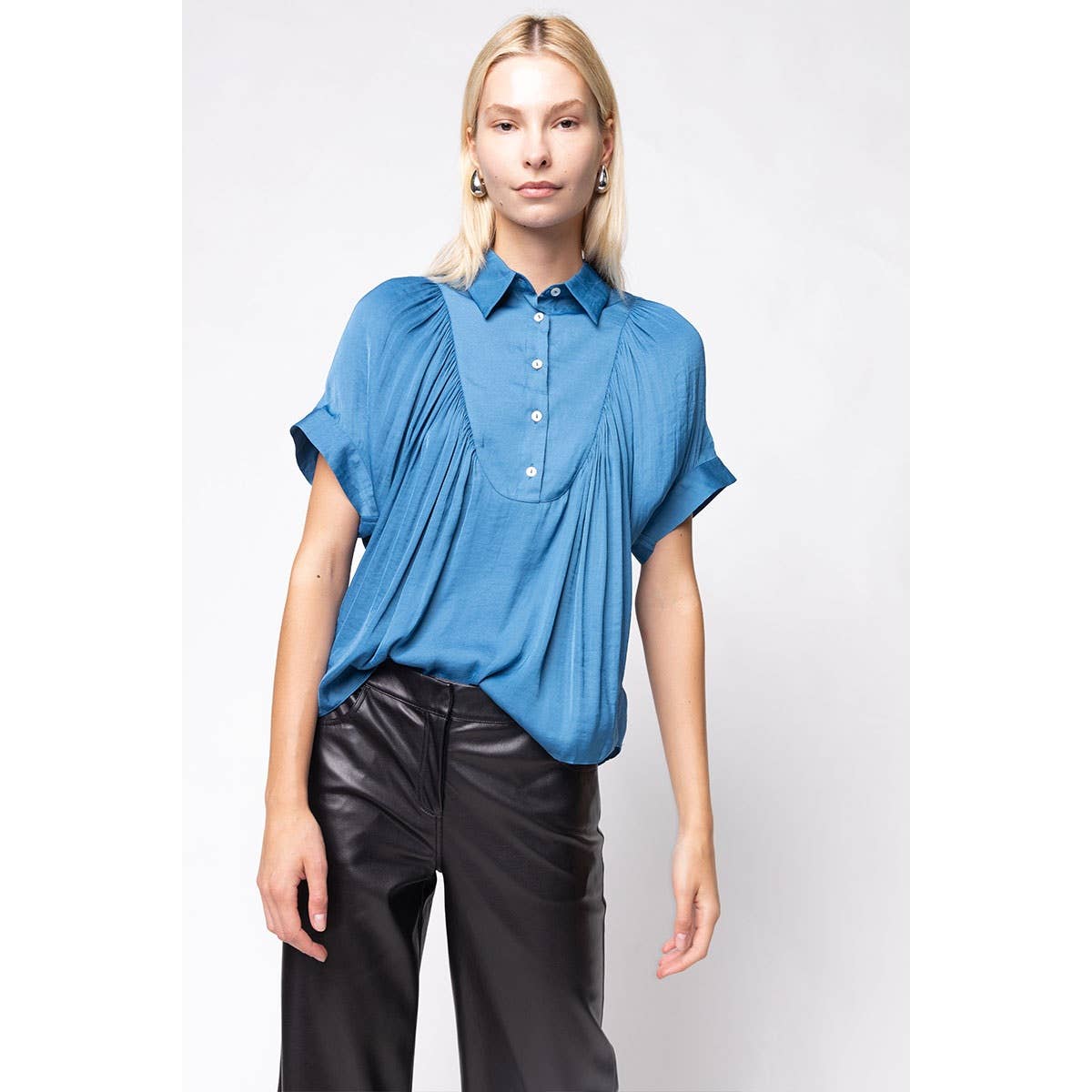 Mustard Short Sleeve Shirt With Front Bib Detail