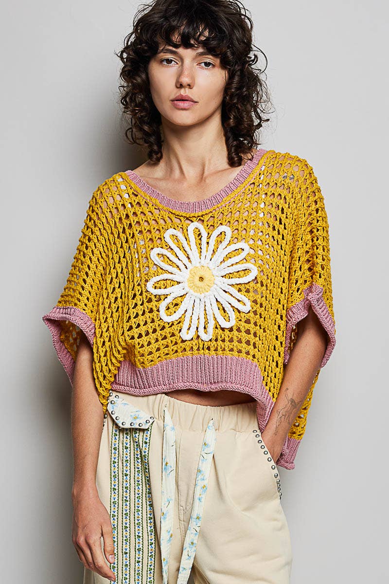 Pol Clothing - Round Neck Sleeveless Floral Thin Sweater Top SALE