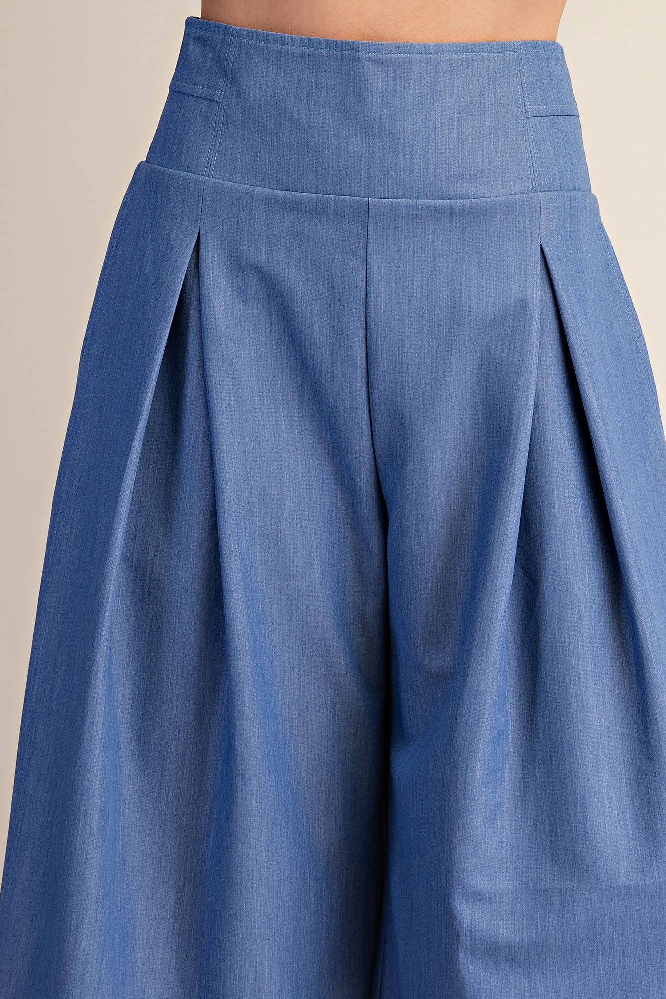 Glam - Wide Leg Pleated Crop Pants High Waist Band