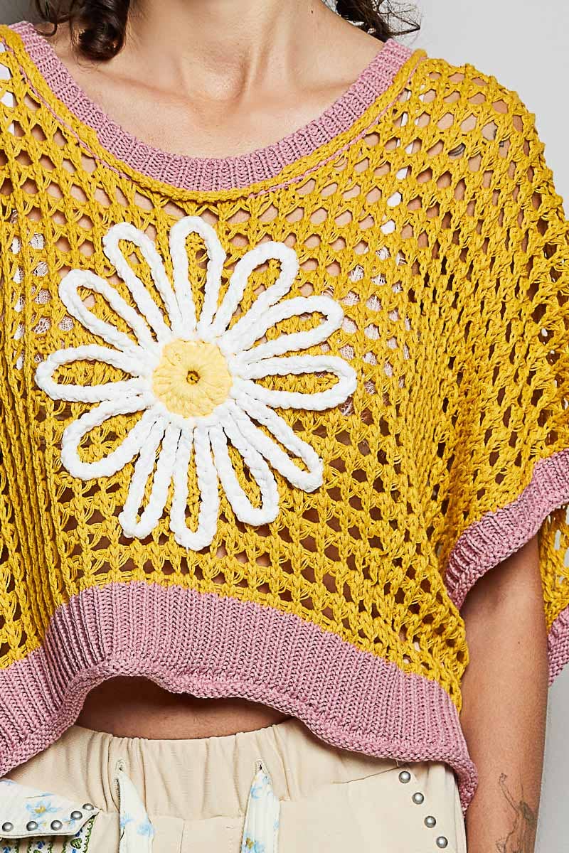 Pol Clothing - Round Neck Sleeveless Floral Thin Sweater Top SALE