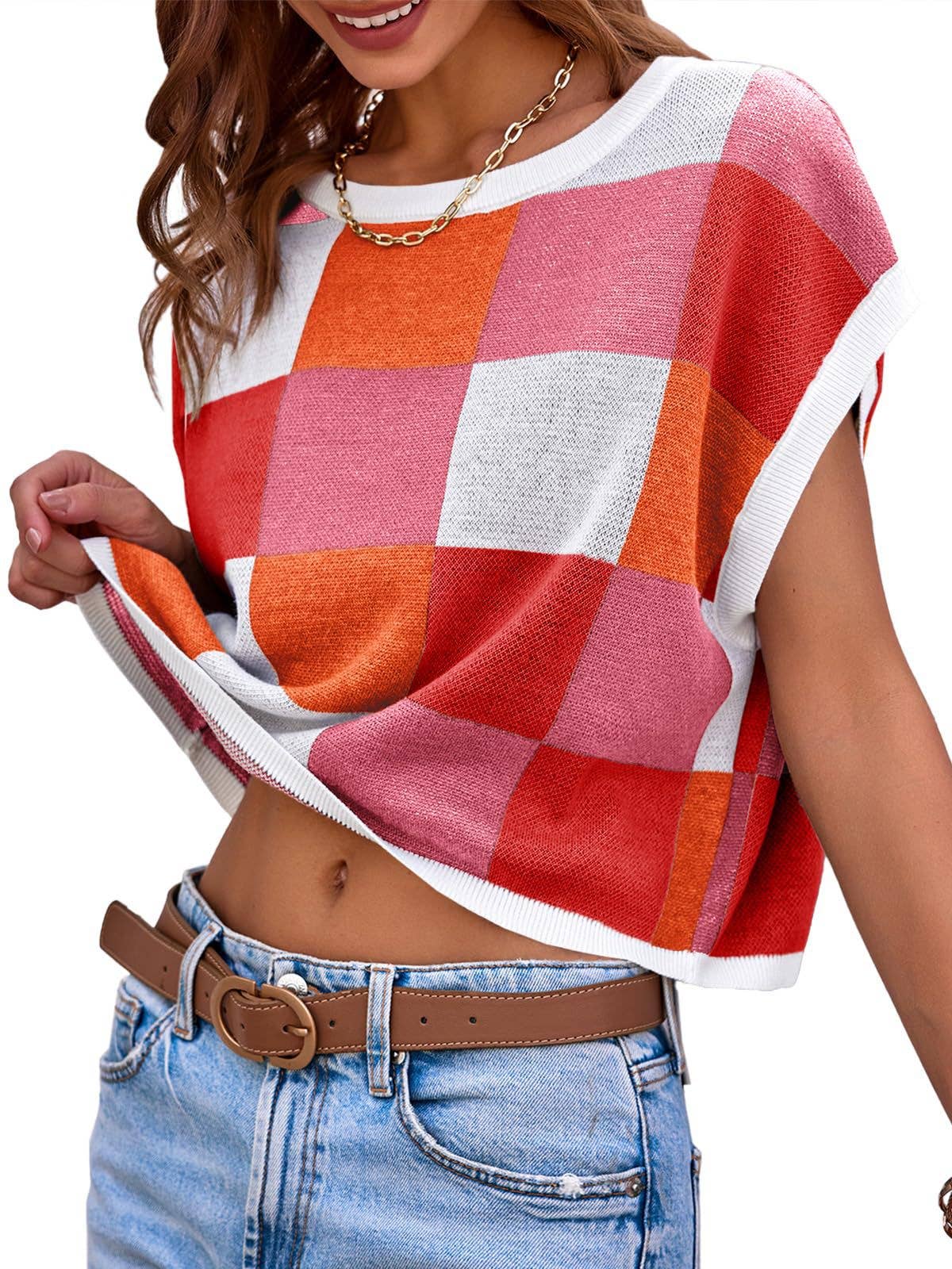 Lovesoft - Colorblocked Sweater Vest Crew Neck Knit Trendy Pullover Vest