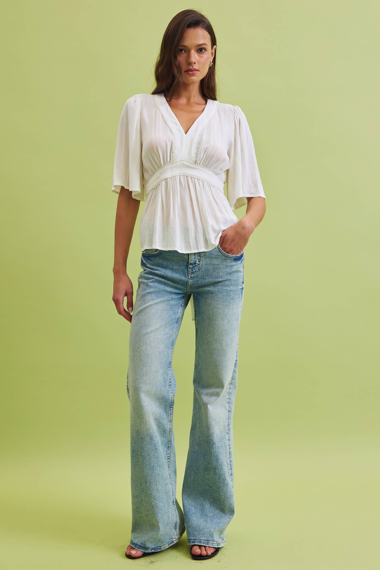 KIMONO SLEEVE EMPIRE WAIST BLOUSE