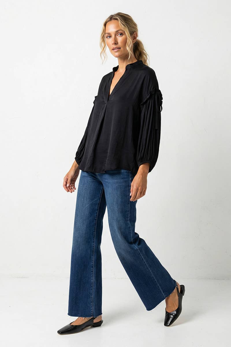 Black Balloon Sleeve Blouse