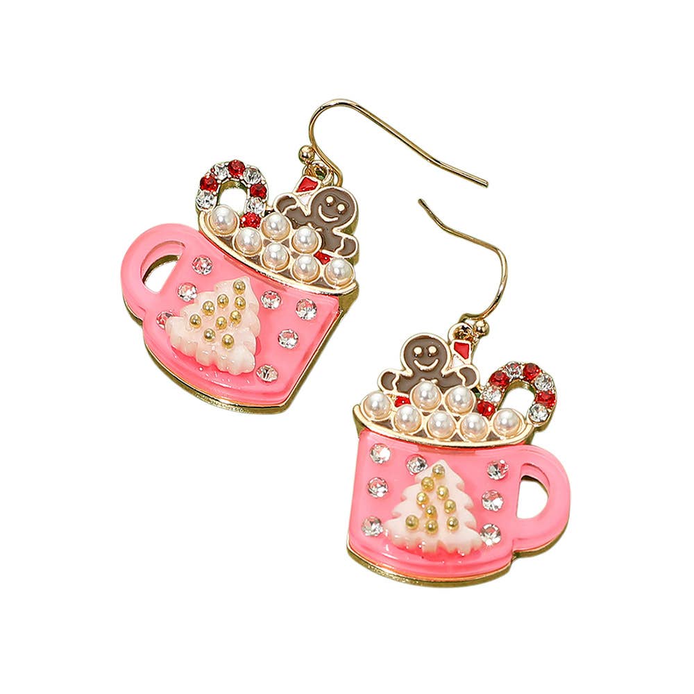 Sensibling Corp. - Gingerbread Man Pearl Bubble Holiday Cocoa Mug Dangle Earrings