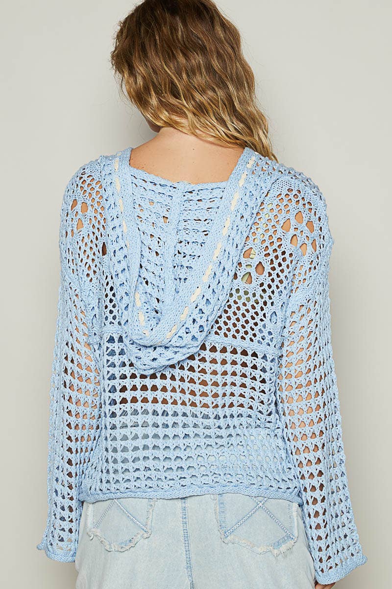 Long sleeve American flag hoodie thin sweater top SALE: SKY BLUE