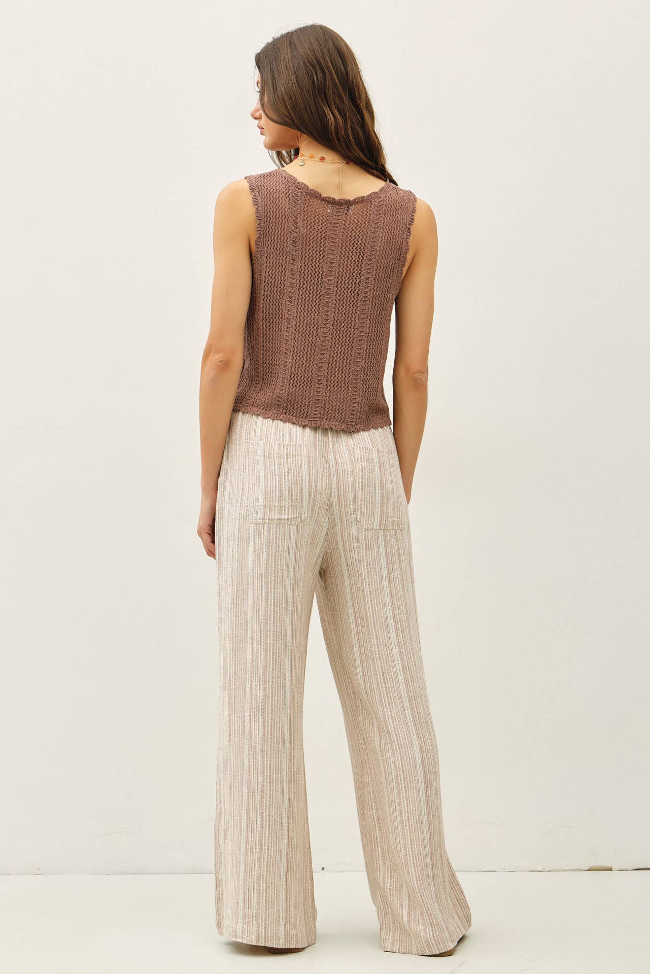 STRIPED LINEN WIDE LEG PANTS