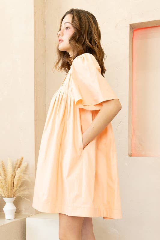JOD1142 Pleated Front Mini Dress with Wide Sleeves
