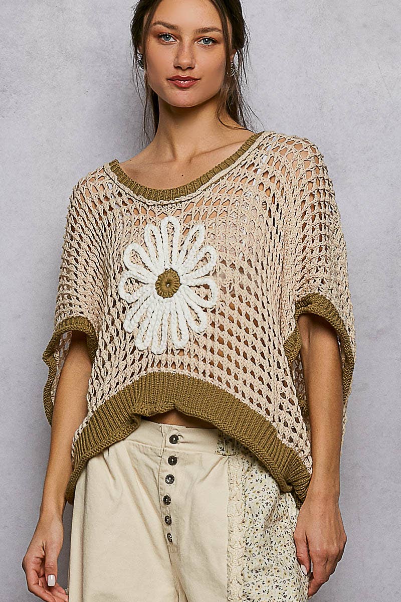 Pol Clothing - Round Neck Sleeveless Floral Thin Sweater Top SALE
