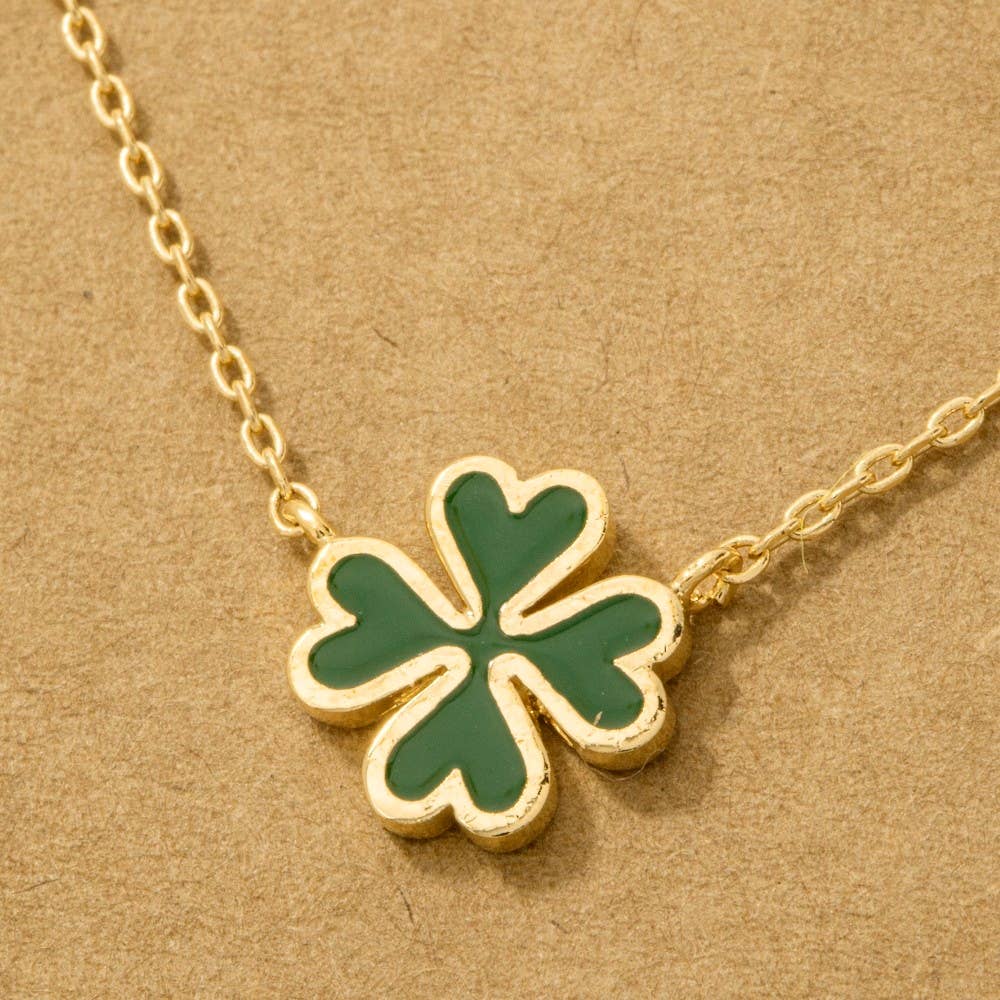 Fame Accessories - Green Clover Charm Necklace