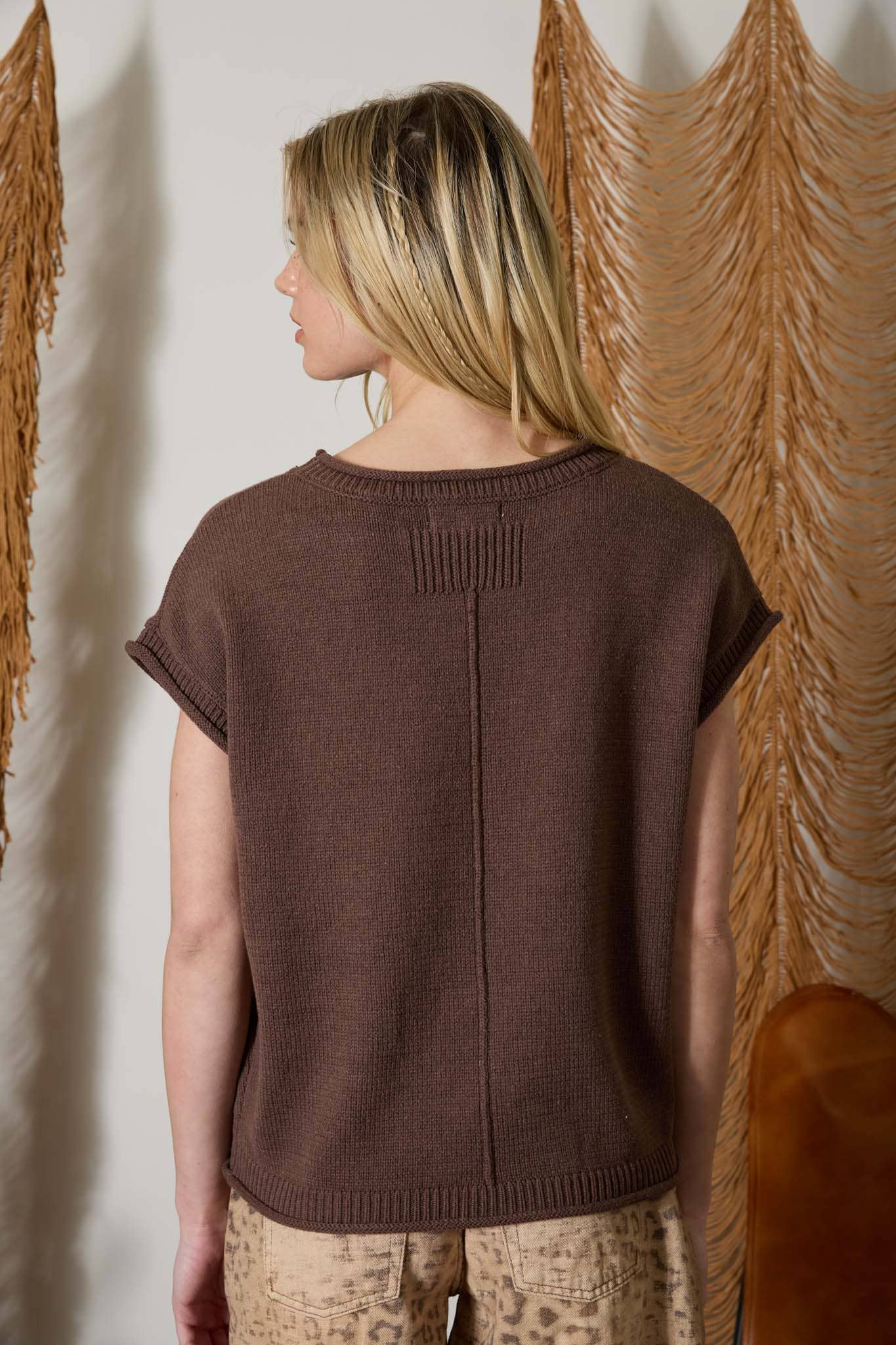 WESTERN EMBROIDERY SHORT SLEEVE KNIT SWEATER