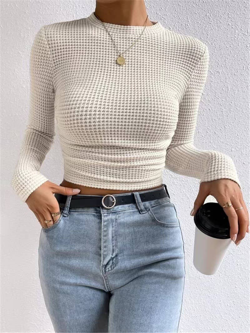 HIDDENBRAND - Plain Waffle Fitted long Sleeve Top