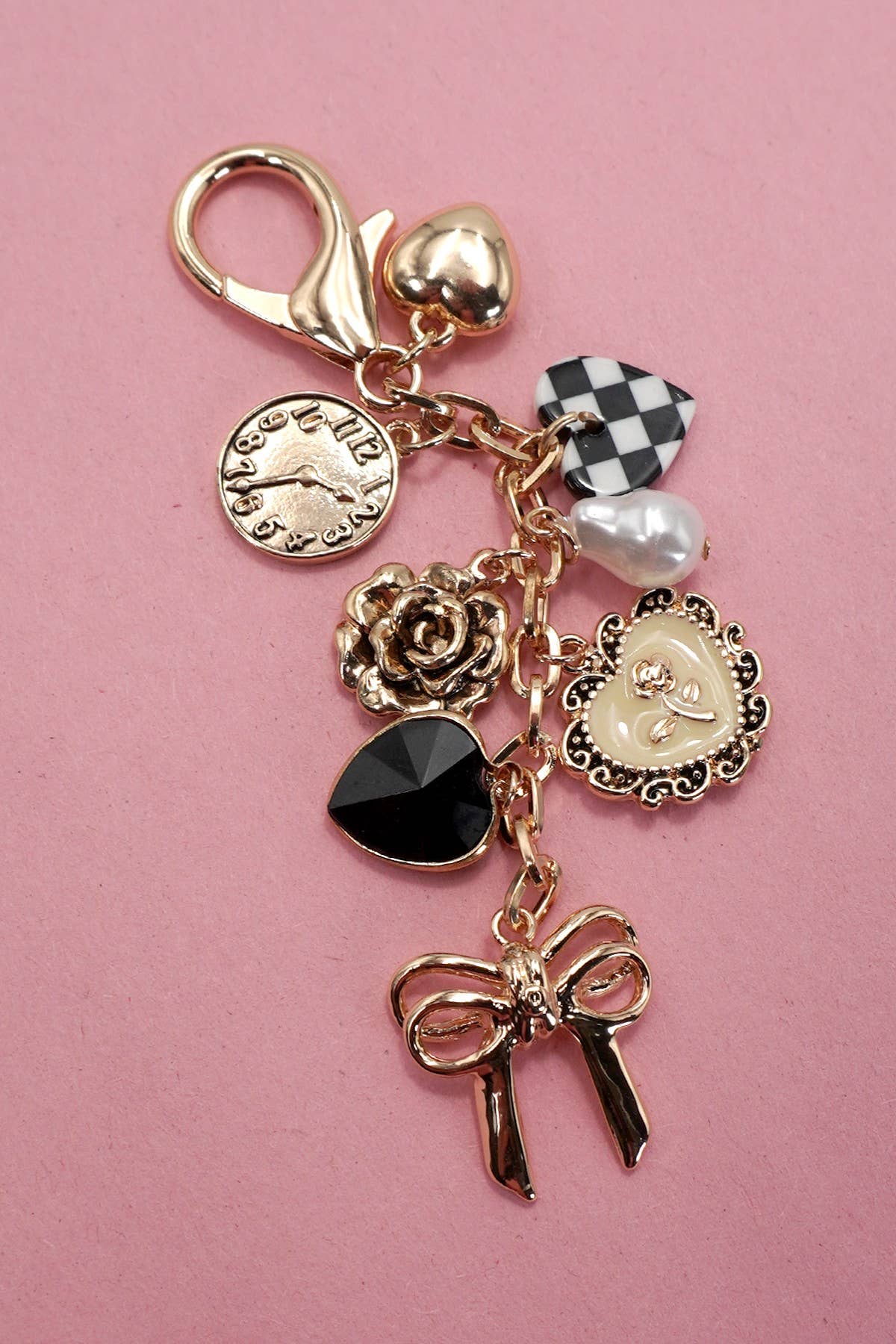 JOSSLYN by wall to wall - BOW CHECKER HEART FLOWER BAG CHARM | 80K049