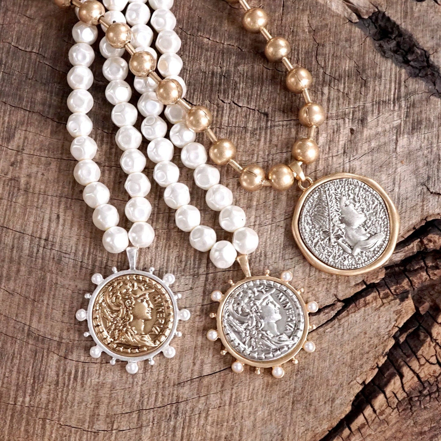 PennyLine inc - Coin Chunky Ball Chain Statement Necklace – Gold and Silver Tone