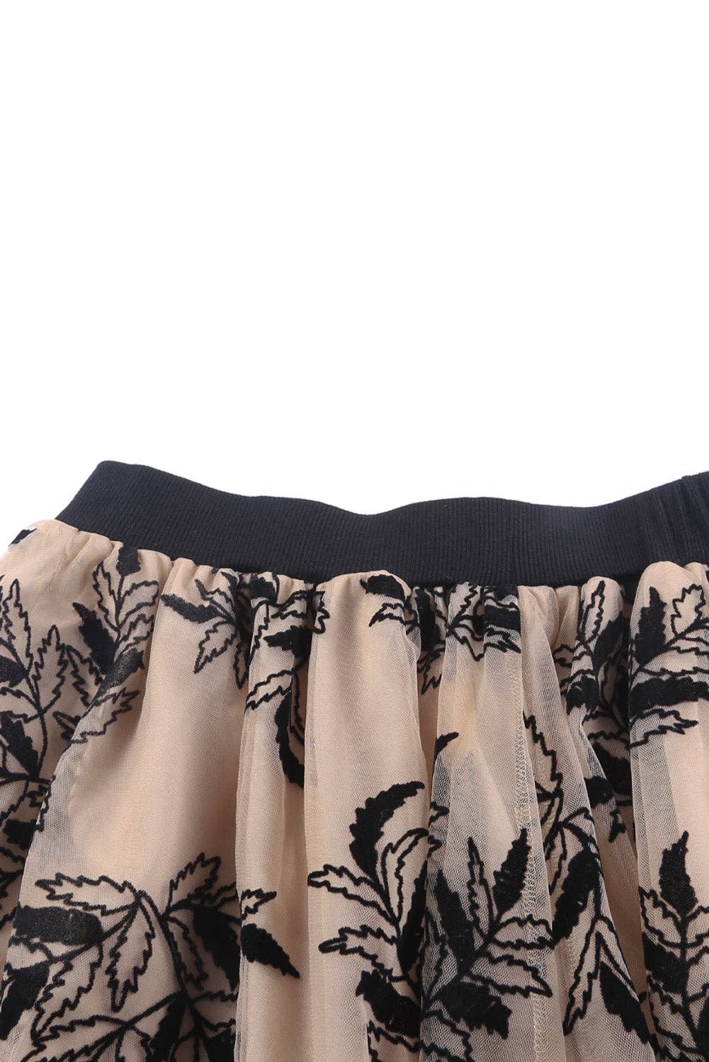Lovesoft - Apricot Floral Leaves Embroidered High Waist Maxi Skirt
