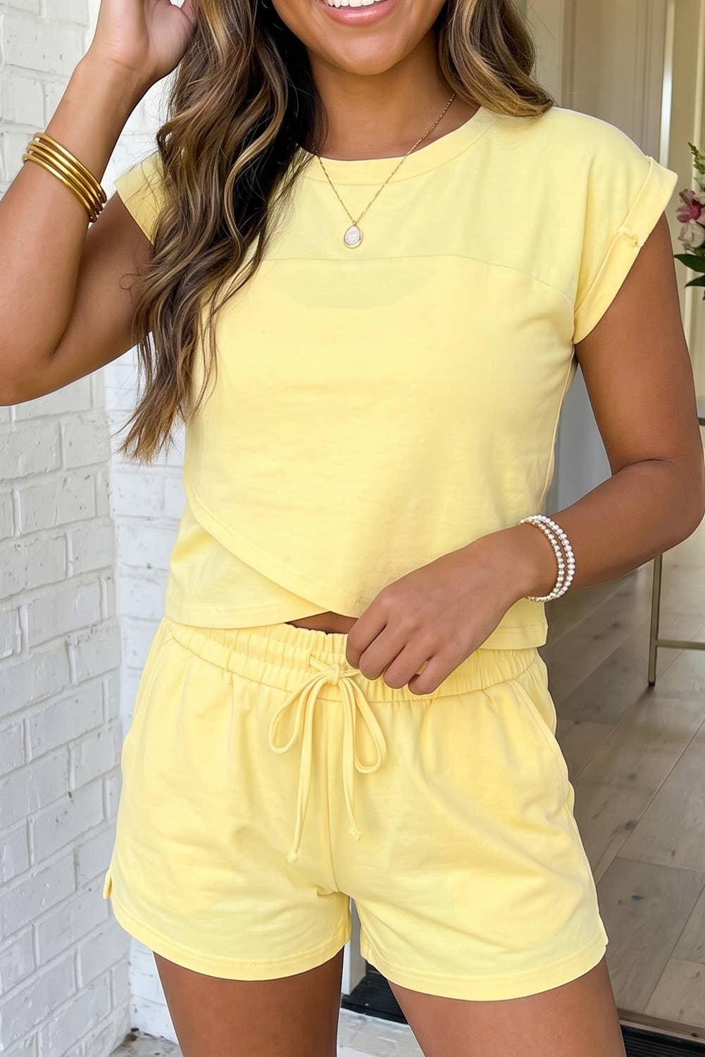 LAS Crossover Cropped Tee Short Loungewear Set