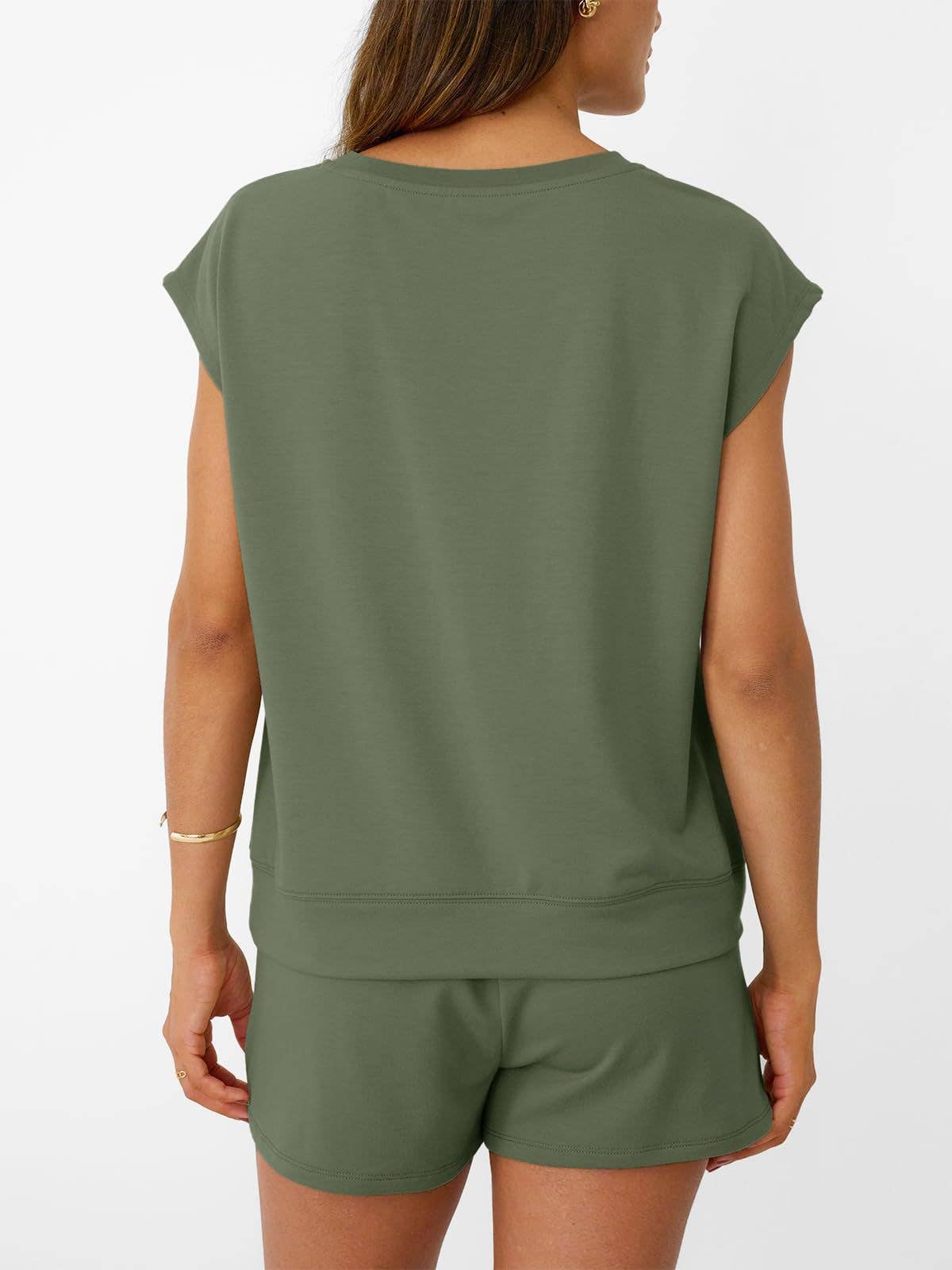Suhkasana - Casual Lounge Set Cap Sleeve Top Drawstring Shorts