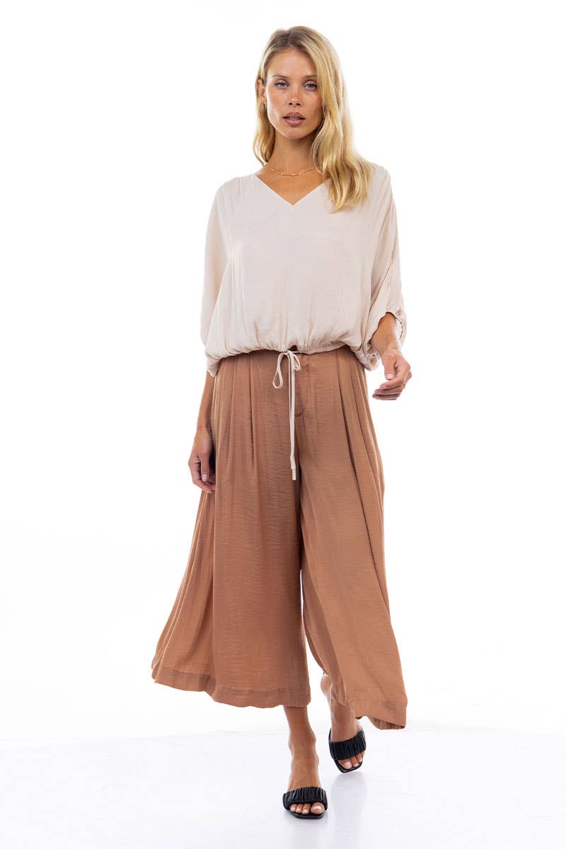 Hot Pink Cropped Blouse With Elasticized Waist