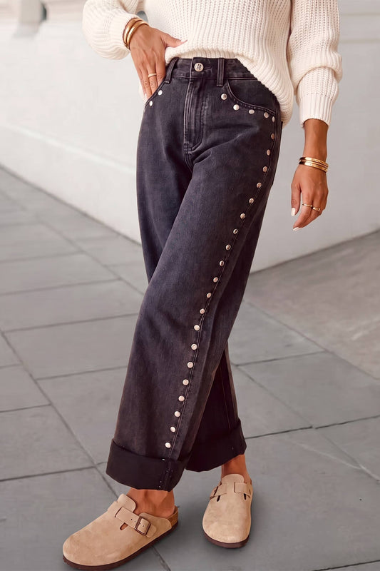 Aapparella - Solid Studded Detail Straight Leg Loose Jeans | 4-16