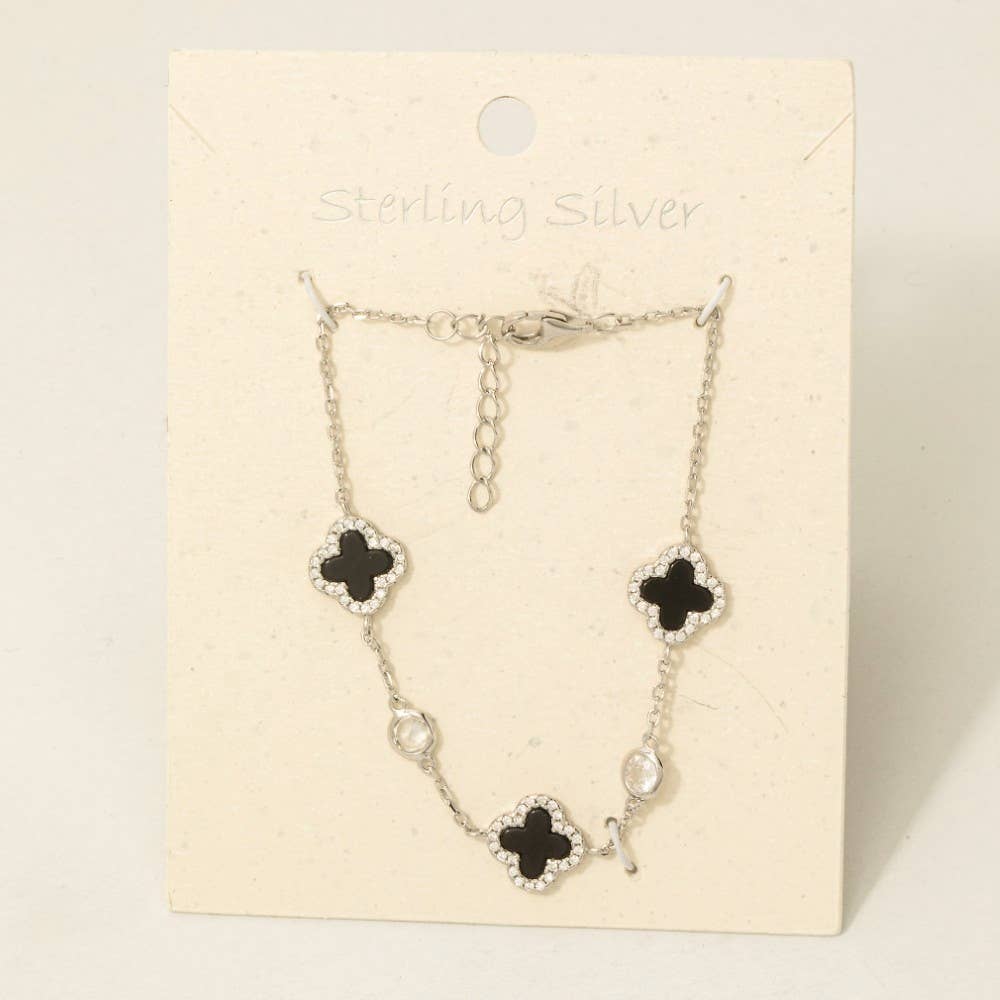 Fame Accessories - Sterling Silver Clover Chain Bracelet