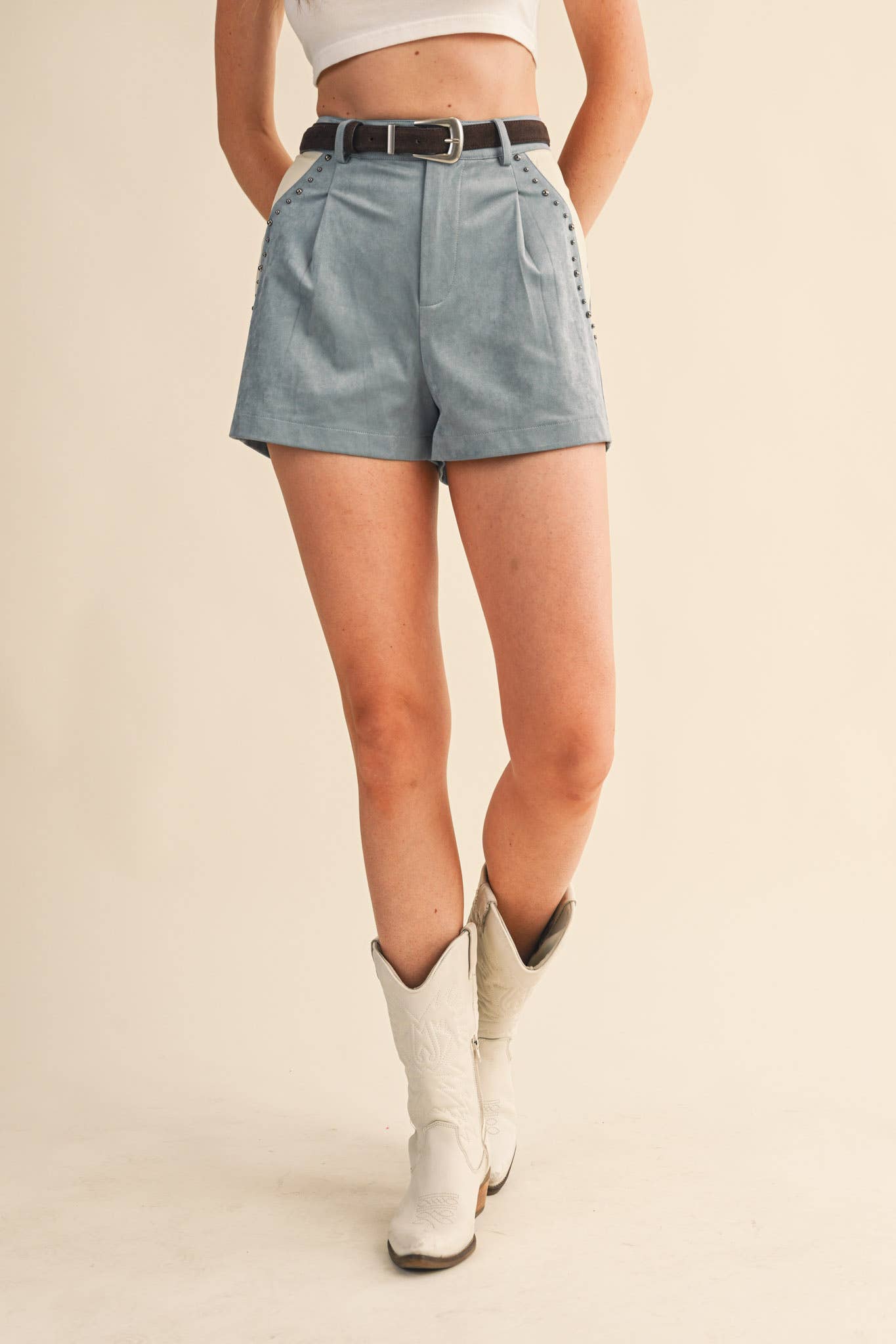 &MERCI - STUDDED FAUX SUEDE SHORTS MP4383