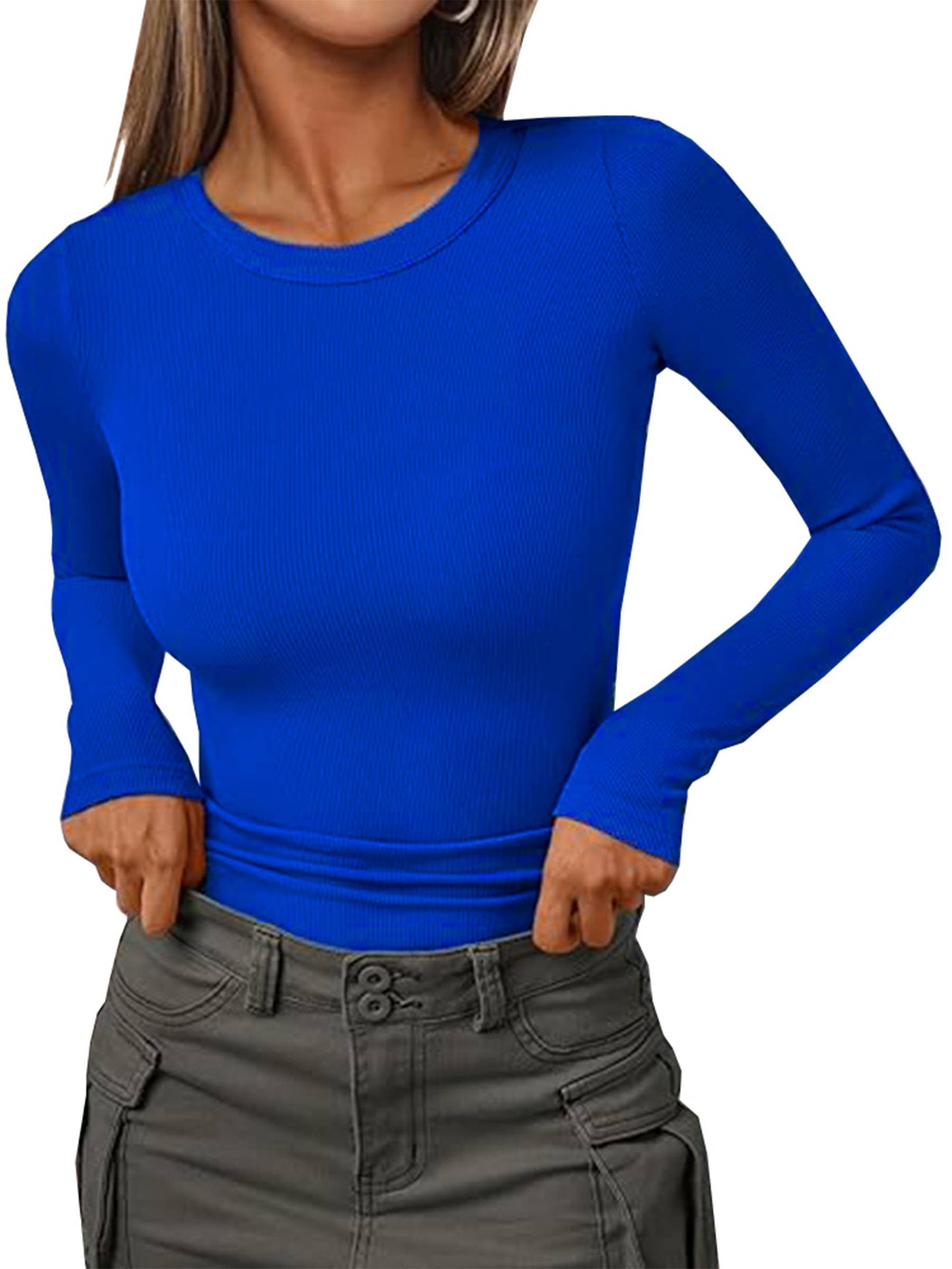 Wholesalesir - Solid Color Round Neck Top