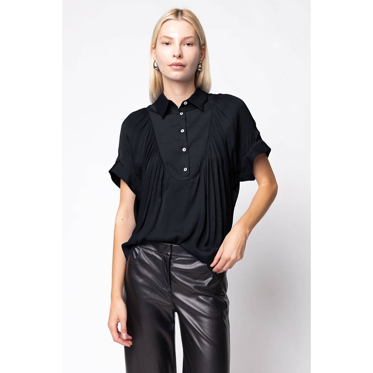 Mustard Short Sleeve Shirt With Front Bib Detail