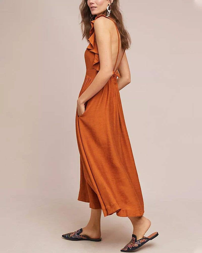 Sunset Backless Resort Dress: Orange / XL