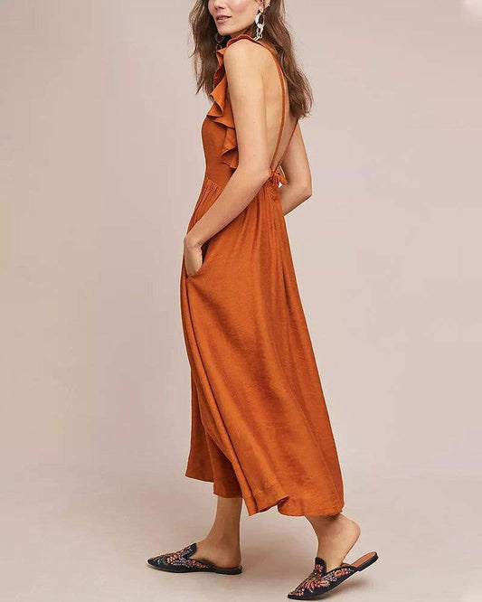 Sunset Backless Resort Dress: Orange / XL