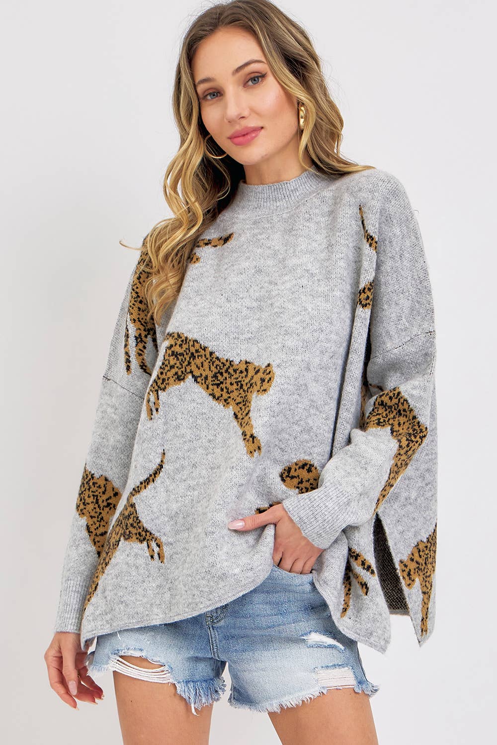 Sweet Lovely by Jen - LEOPARD PATTERNED OVERSIZE KNIT SWEATER