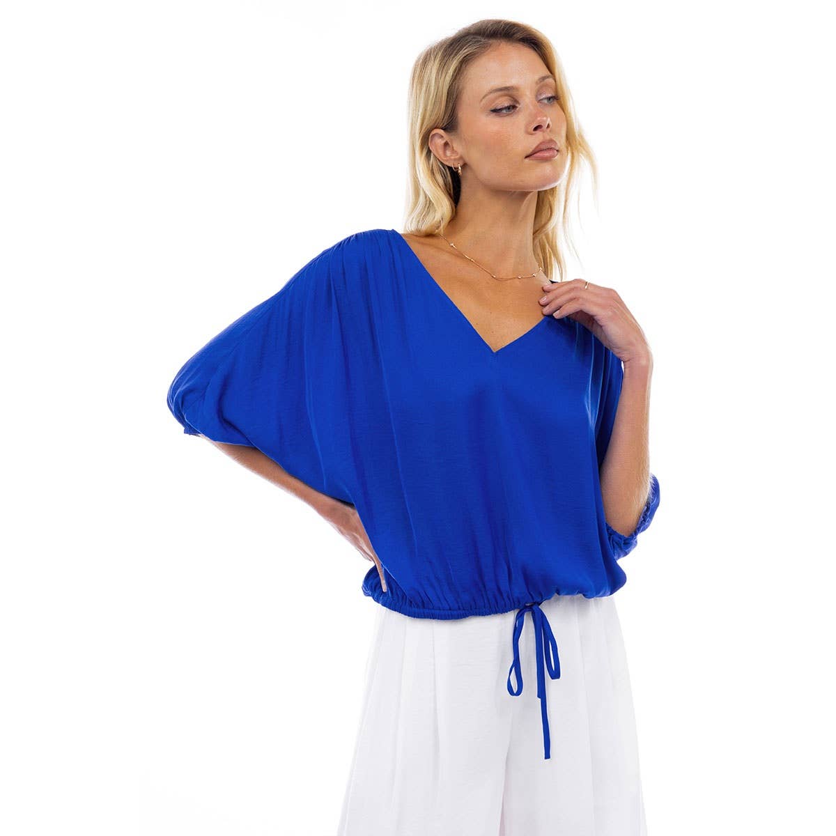 Hot Pink Cropped Blouse With Elasticized Waist