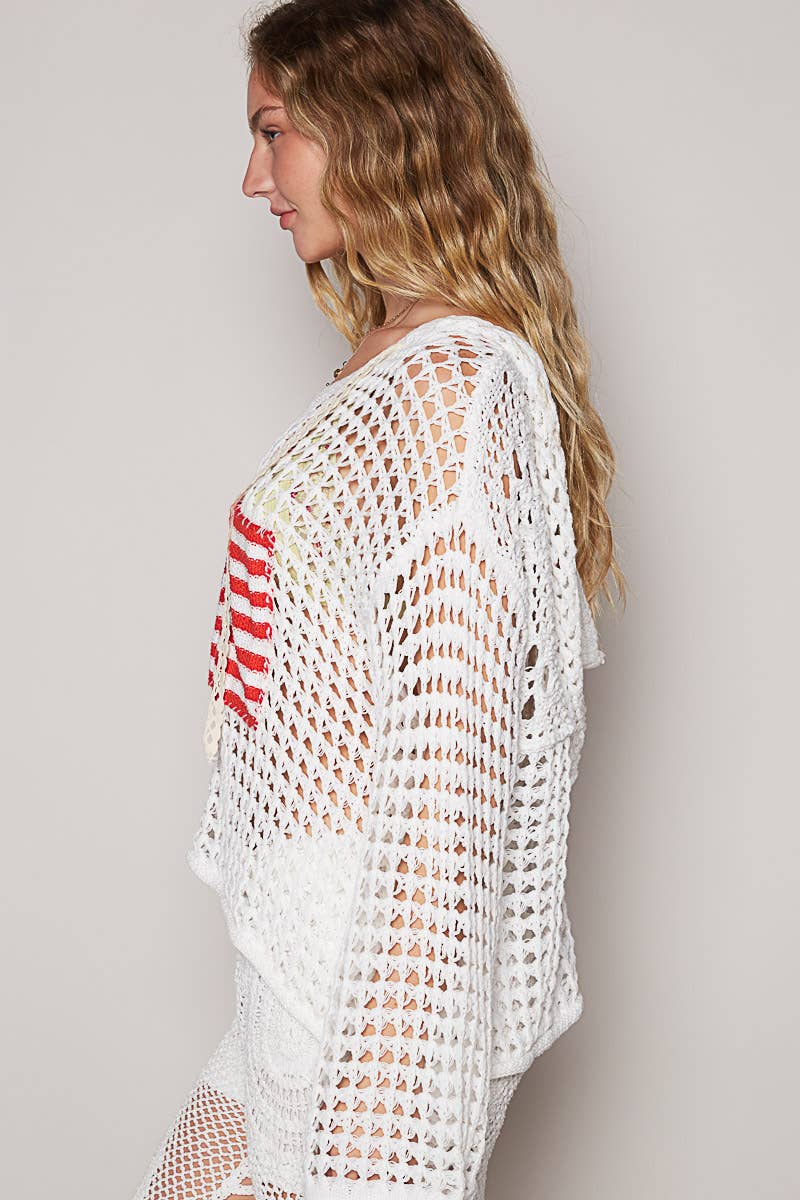 Long sleeve American flag hoodie thin sweater top SALE: SKY BLUE