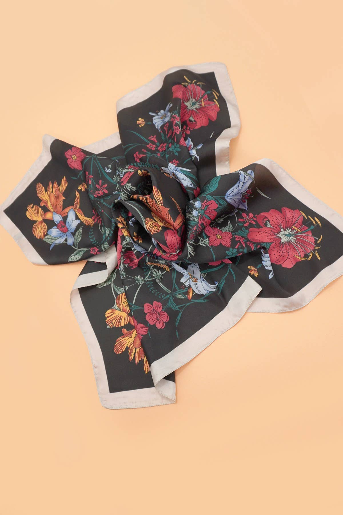 Floral Black Trim Scarf
