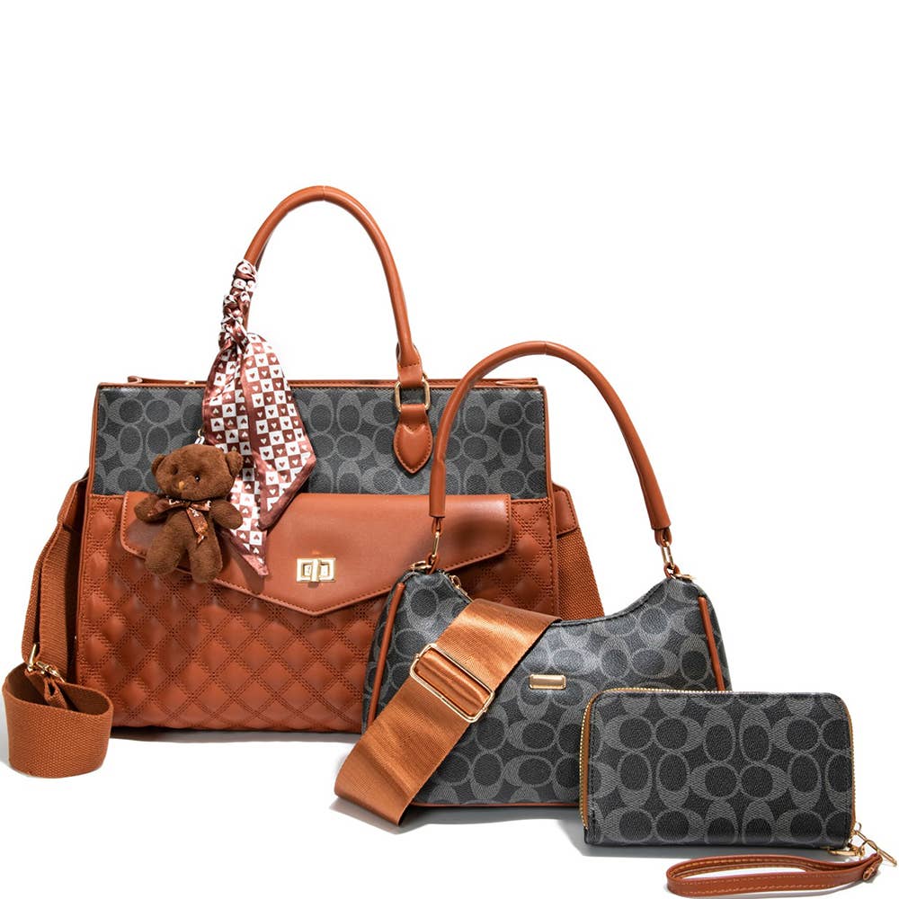 JOIA ACCESSORIES - 3IN1 OVAL QUILTED DESIGN SATCHEL W HANDLE BAG , CC 25532 T3