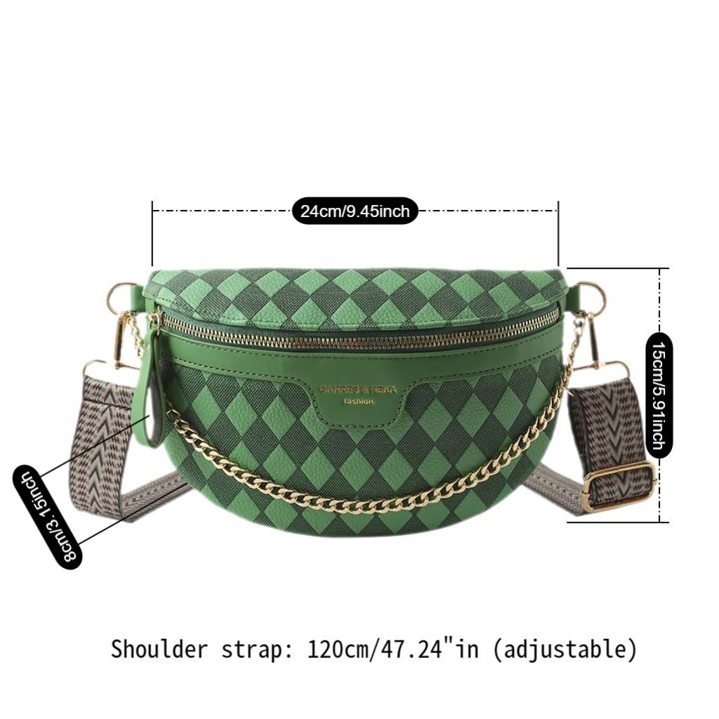 ACCITY - Checkered Chain Strap PU Crossbody Chest Bag_CUAB00597