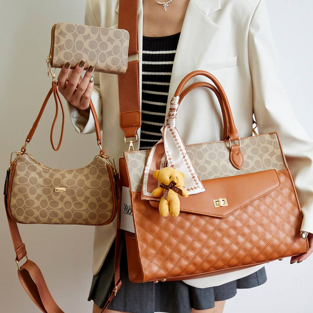 JOIA ACCESSORIES - 3IN1 OVAL QUILTED DESIGN SATCHEL W HANDLE BAG , CC 25532 T3