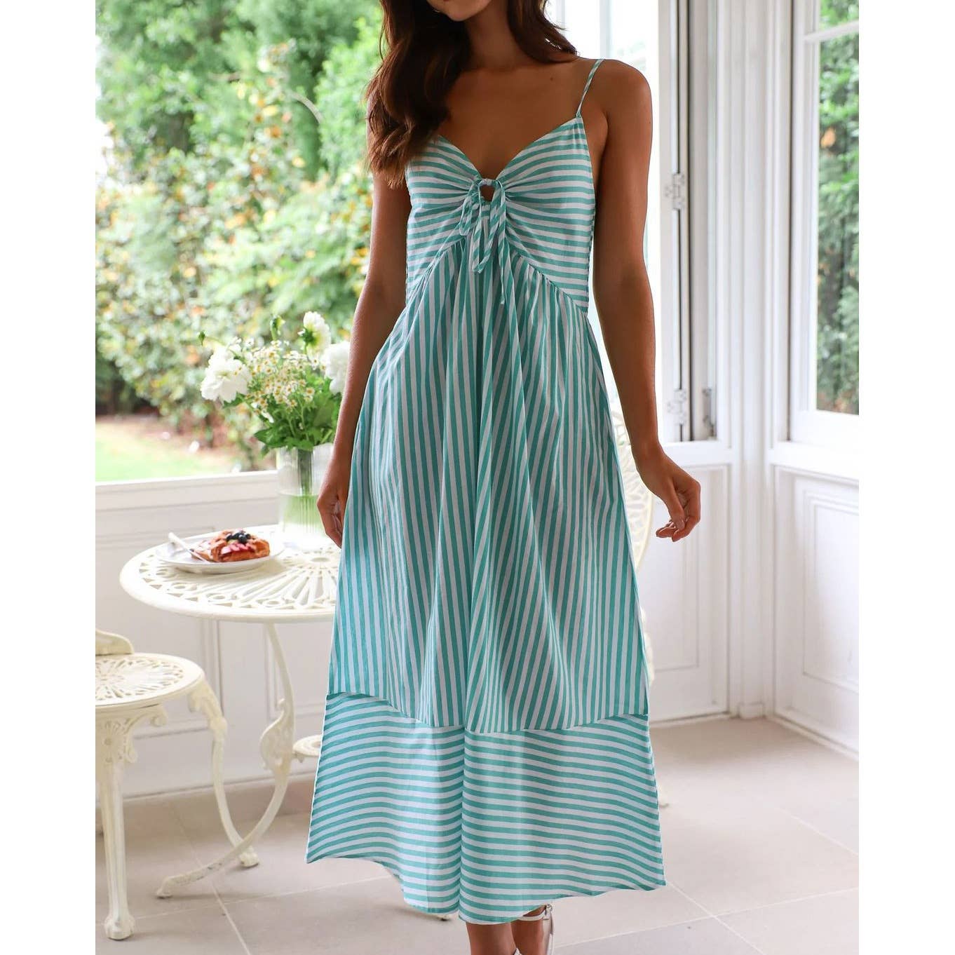 Mapcie - Striped Midi Dress with Smocking on the Back