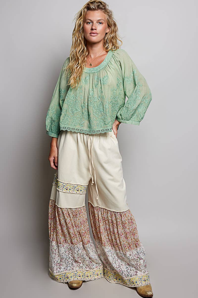 Floral Embroidered Lace Hem Boho Blouse
