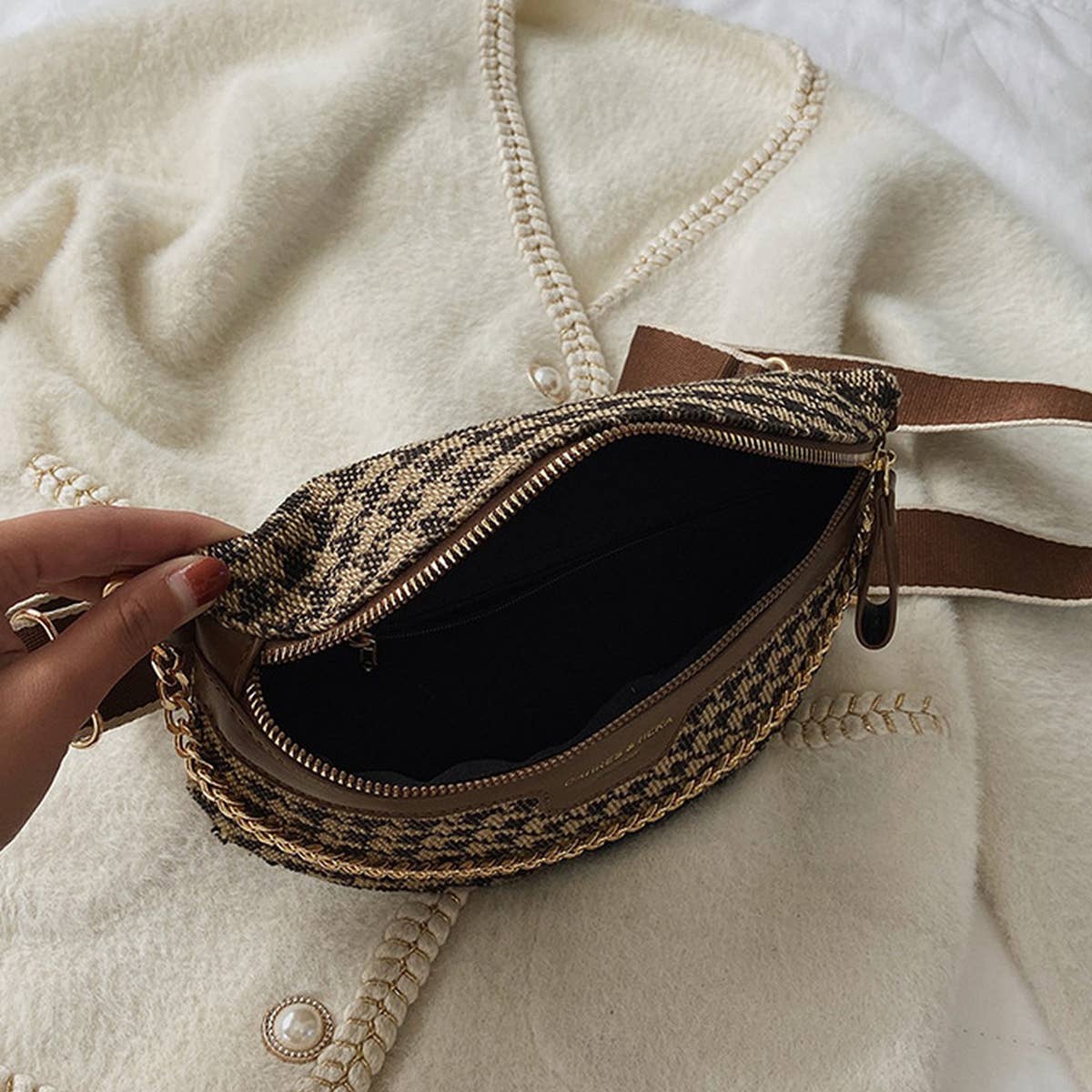 ACCITY - LEOPARD PRINT BLACK CHAIN STRAP FANNY BELT BAG_CWAB0923