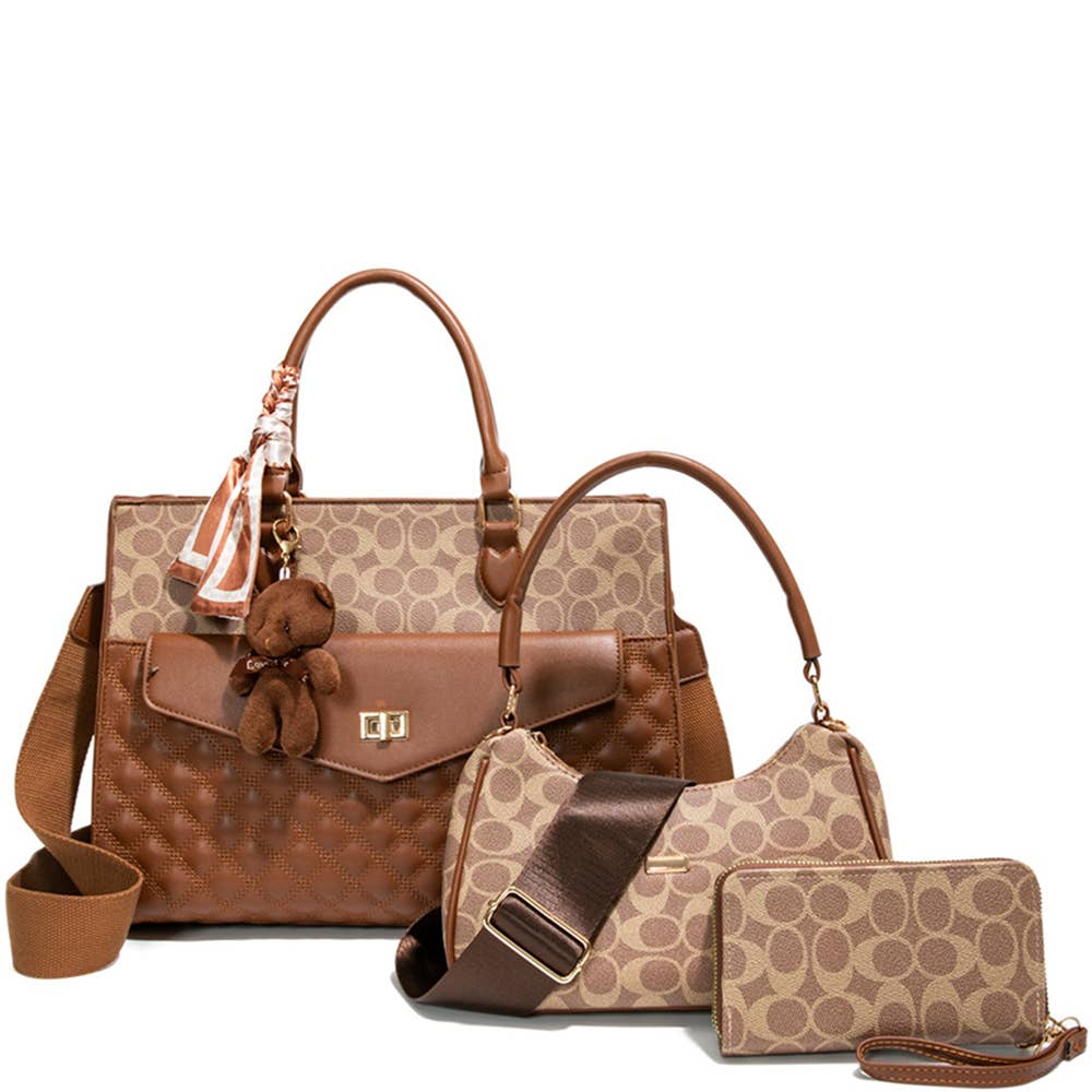 JOIA ACCESSORIES - 3IN1 OVAL QUILTED DESIGN SATCHEL W HANDLE BAG , CC 25532 T3