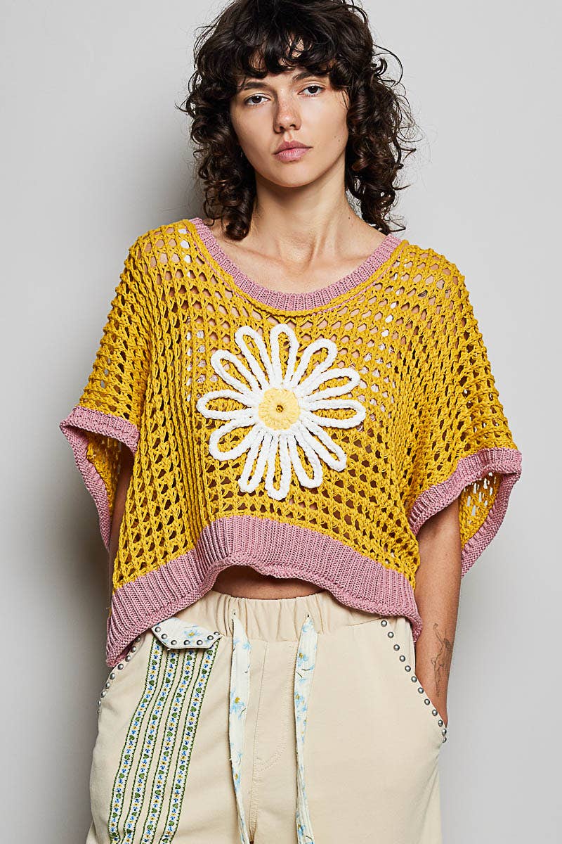 Pol Clothing - Round Neck Sleeveless Floral Thin Sweater Top SALE