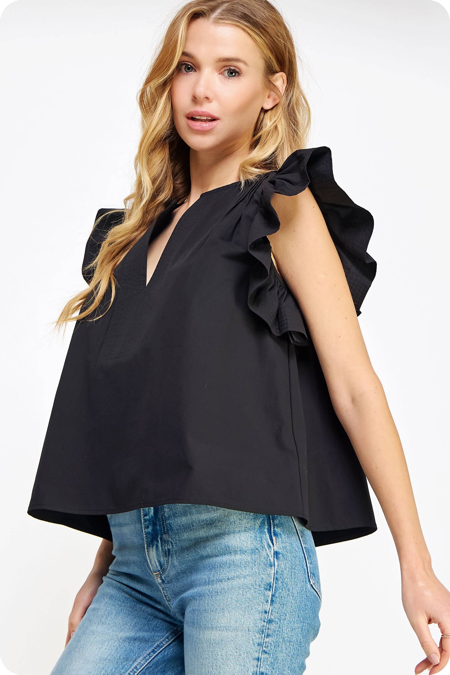 Strut & Bolt - Flutter Ruffle Sleeve Poplin Top