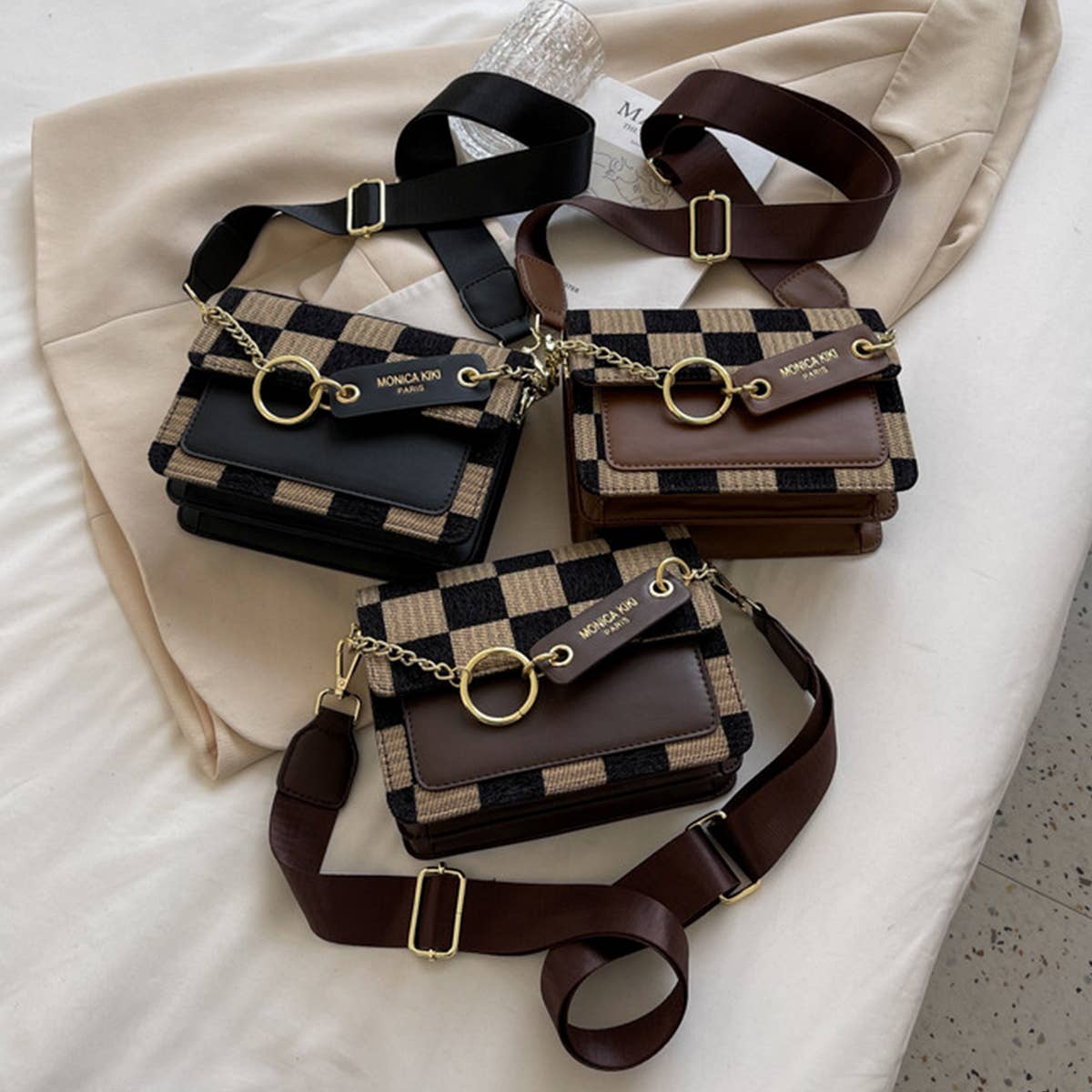 CHECKERED CROSS BODY BAG