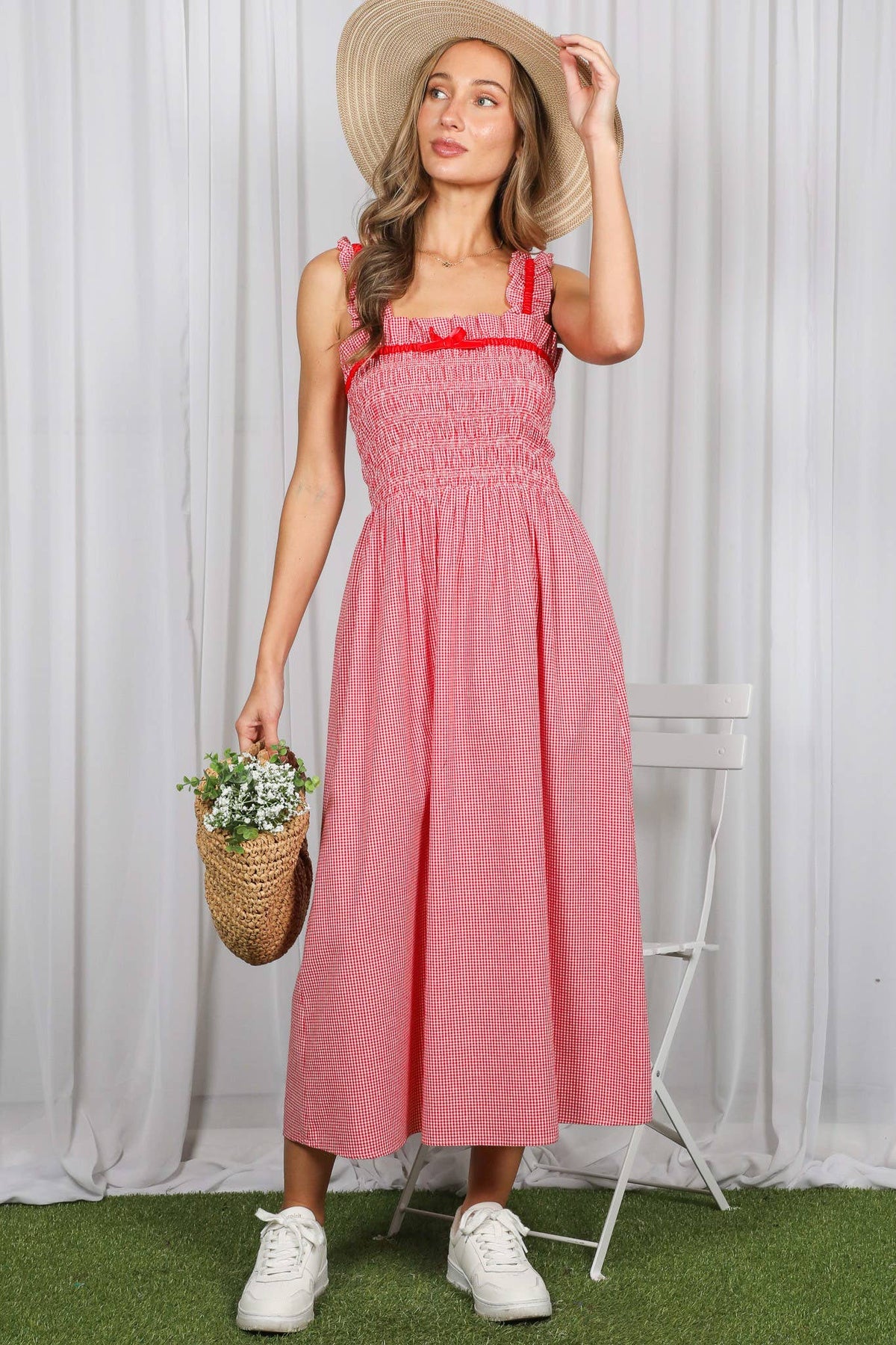 Gingham Velvet Trim Dress