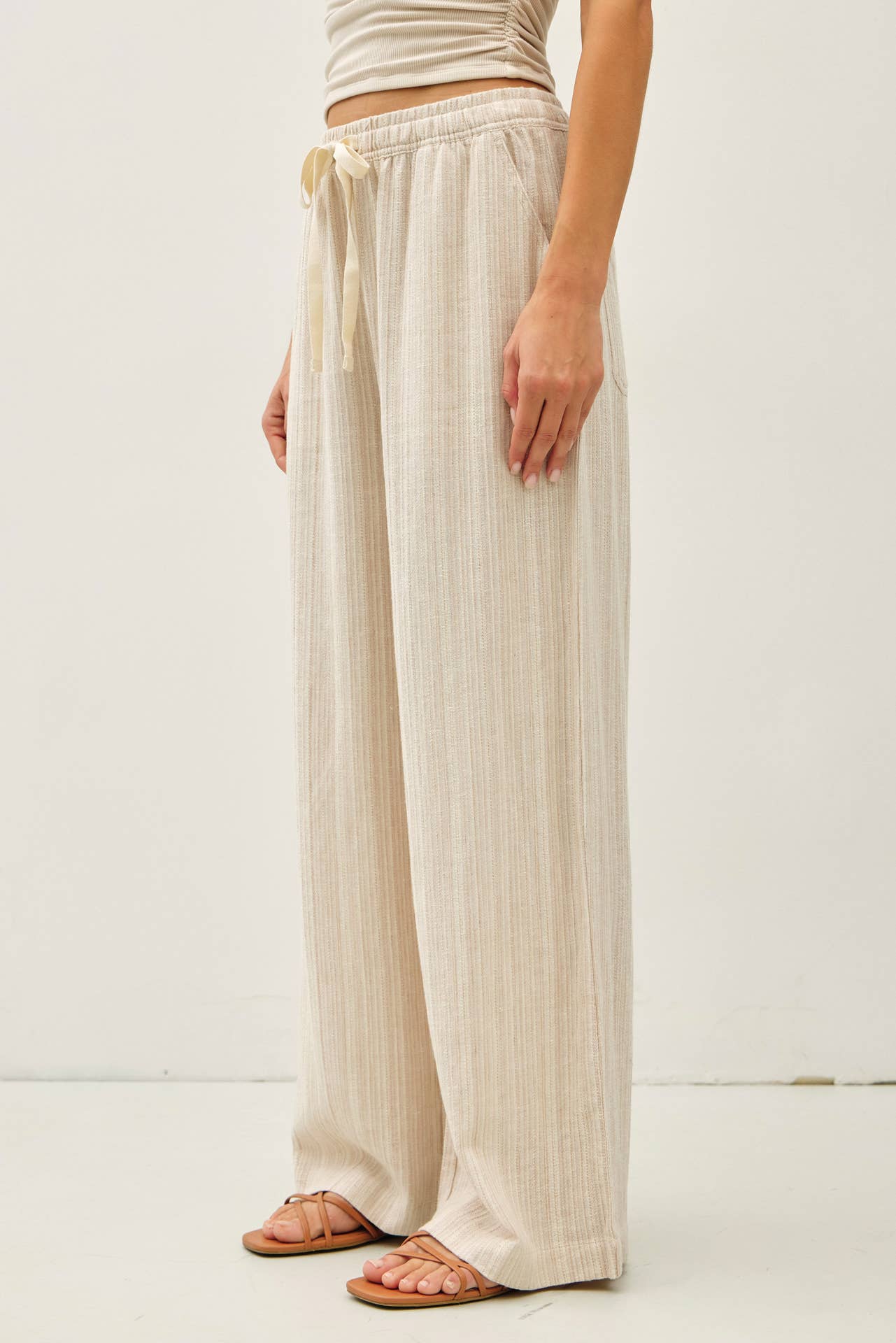 STRIPED LINEN WIDE LEG PANTS