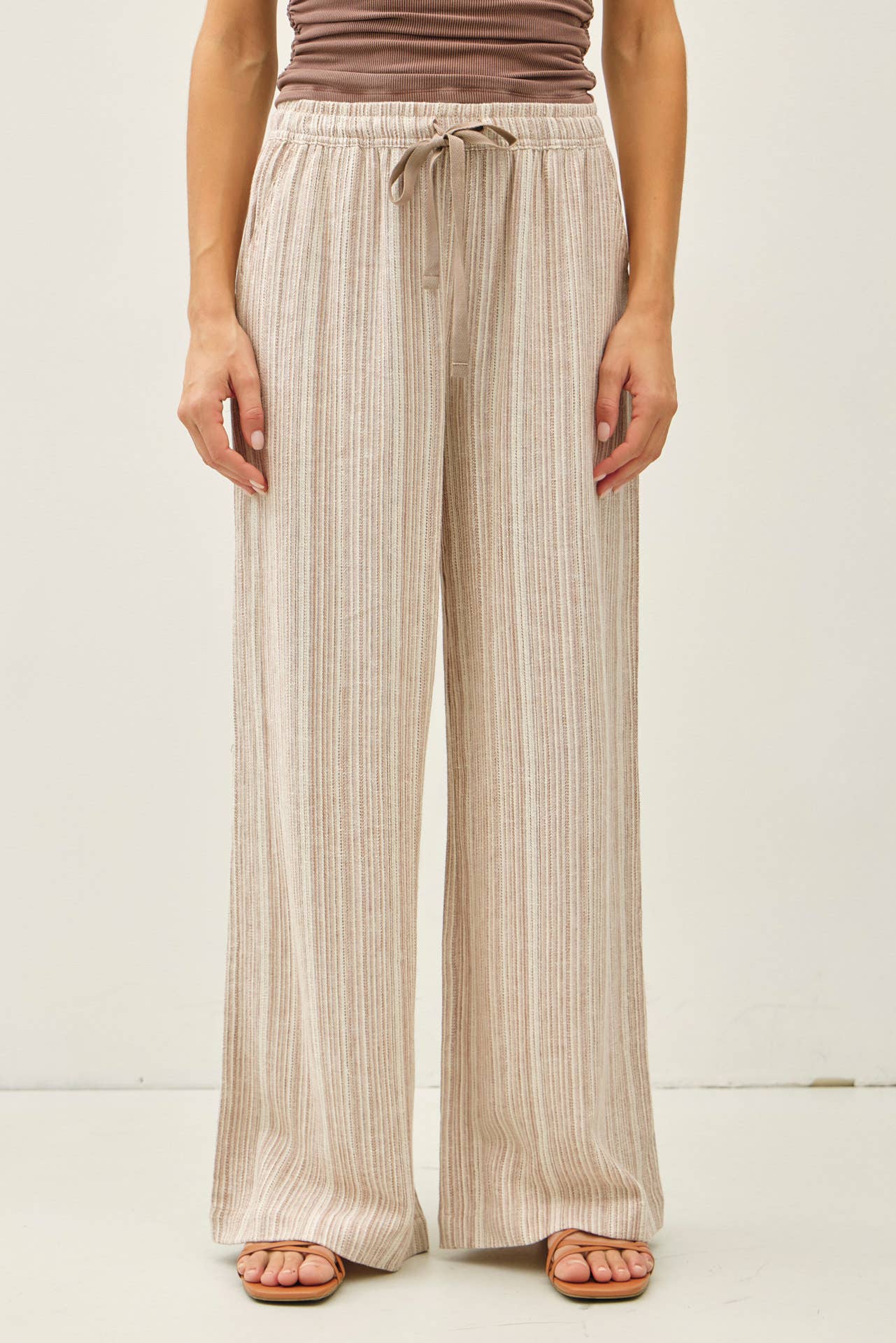 STRIPED LINEN WIDE LEG PANTS